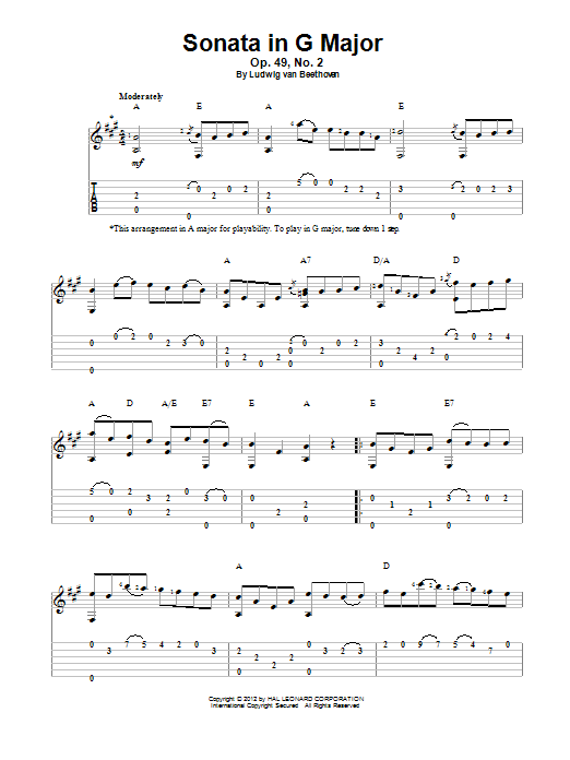 Sonata in G Major, Op. 49, No. 2 (Solo Guitar) von Ludwig van Beethoven