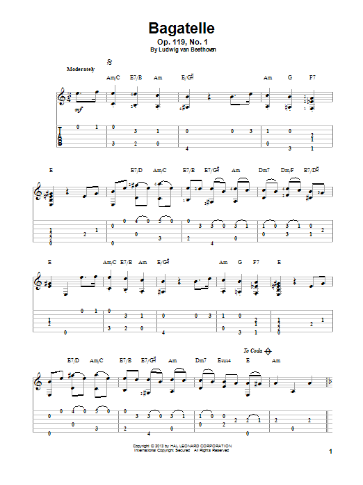 Bagatelle, Op. 119, No. 1 (Solo Guitar) von Ludwig van Beethoven