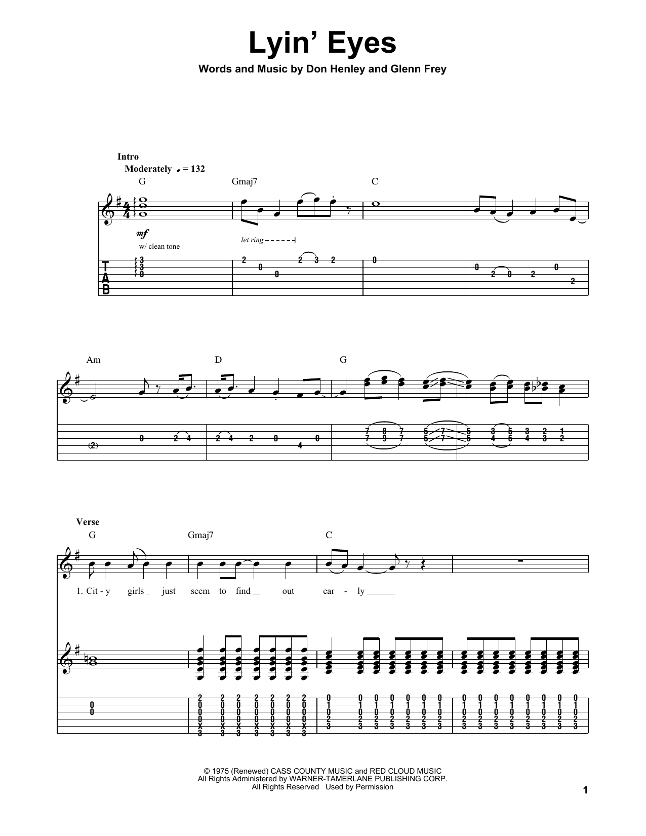 Lyin' Eyes (Guitar Tab (Single Guitar)) von Eagles