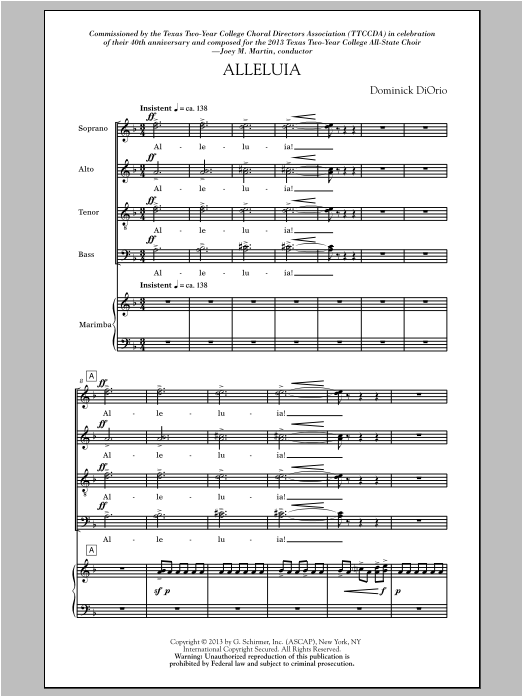 Alleluia (Includes Marimba) (SATB Choir) von Dominick DiOrio