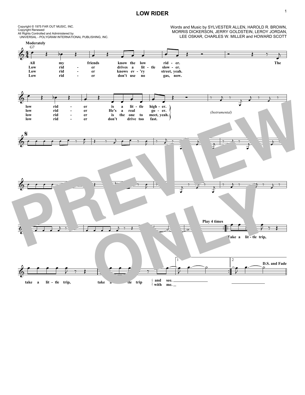 Low Rider (Lead Sheet / Fake Book) von War