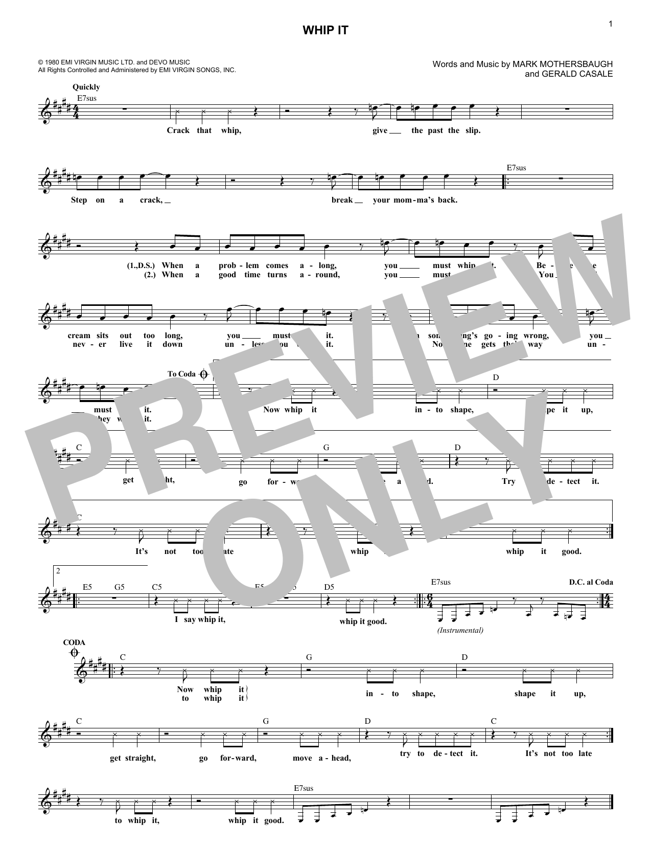 Whip It (Lead Sheet / Fake Book) von Devo