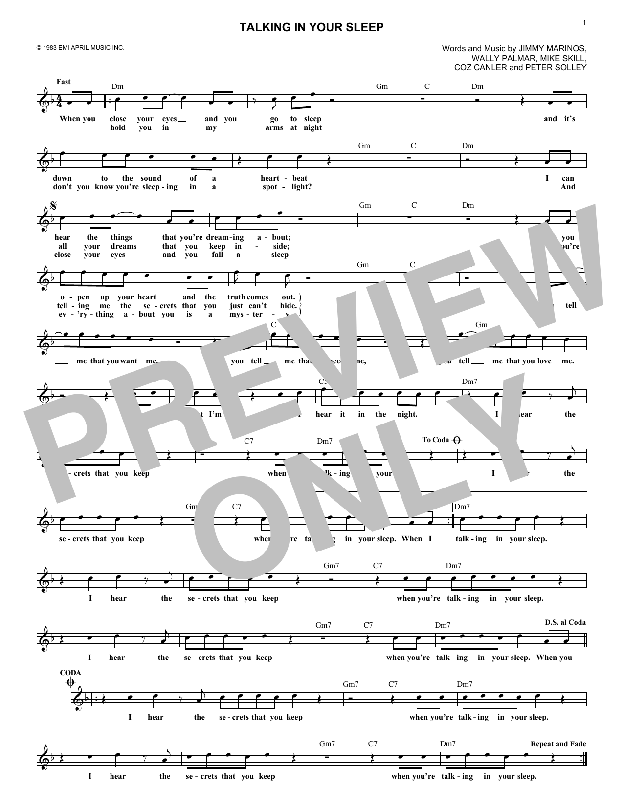 Talking In Your Sleep (Lead Sheet / Fake Book) von The Romantics