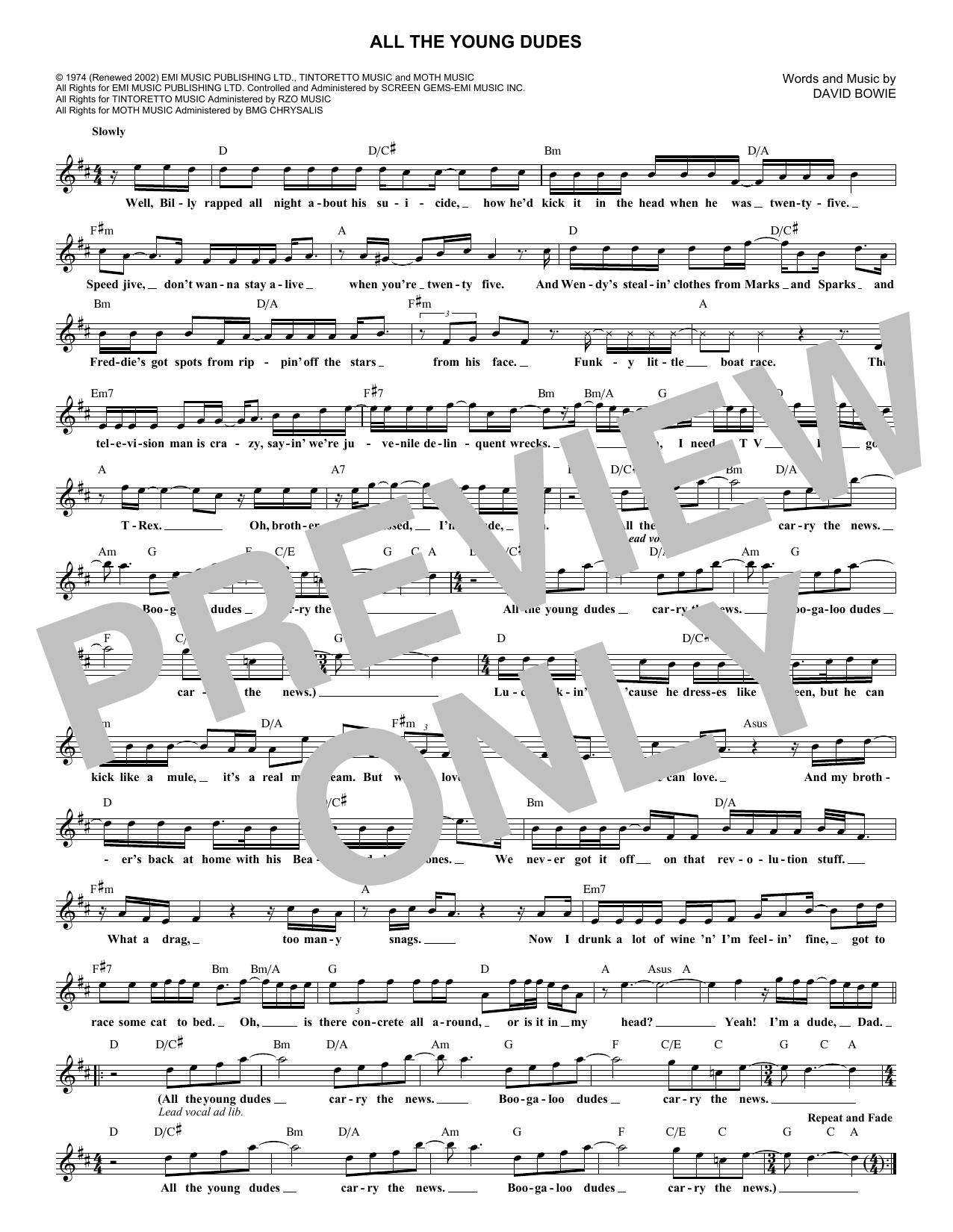 All The Young Dudes (Lead Sheet / Fake Book) von David Bowie