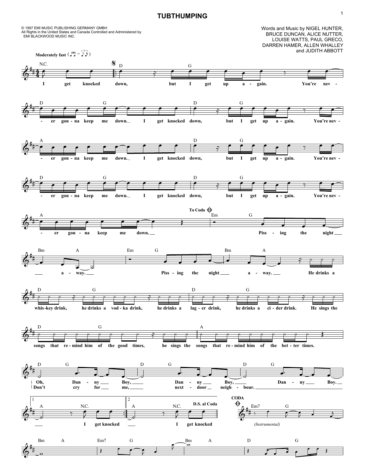 Tubthumping (Lead Sheet / Fake Book) von Chumbawamba