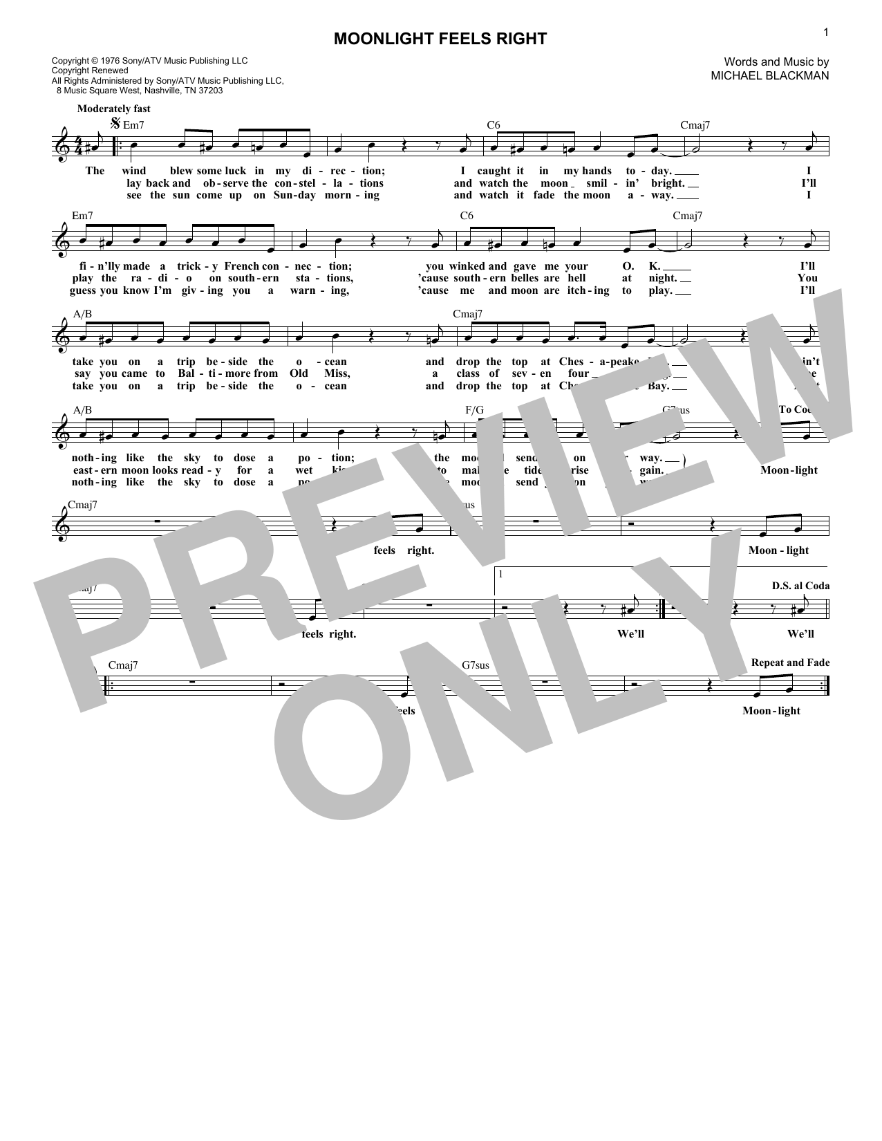 Moonlight Feels Right (Lead Sheet / Fake Book) von Starbuck