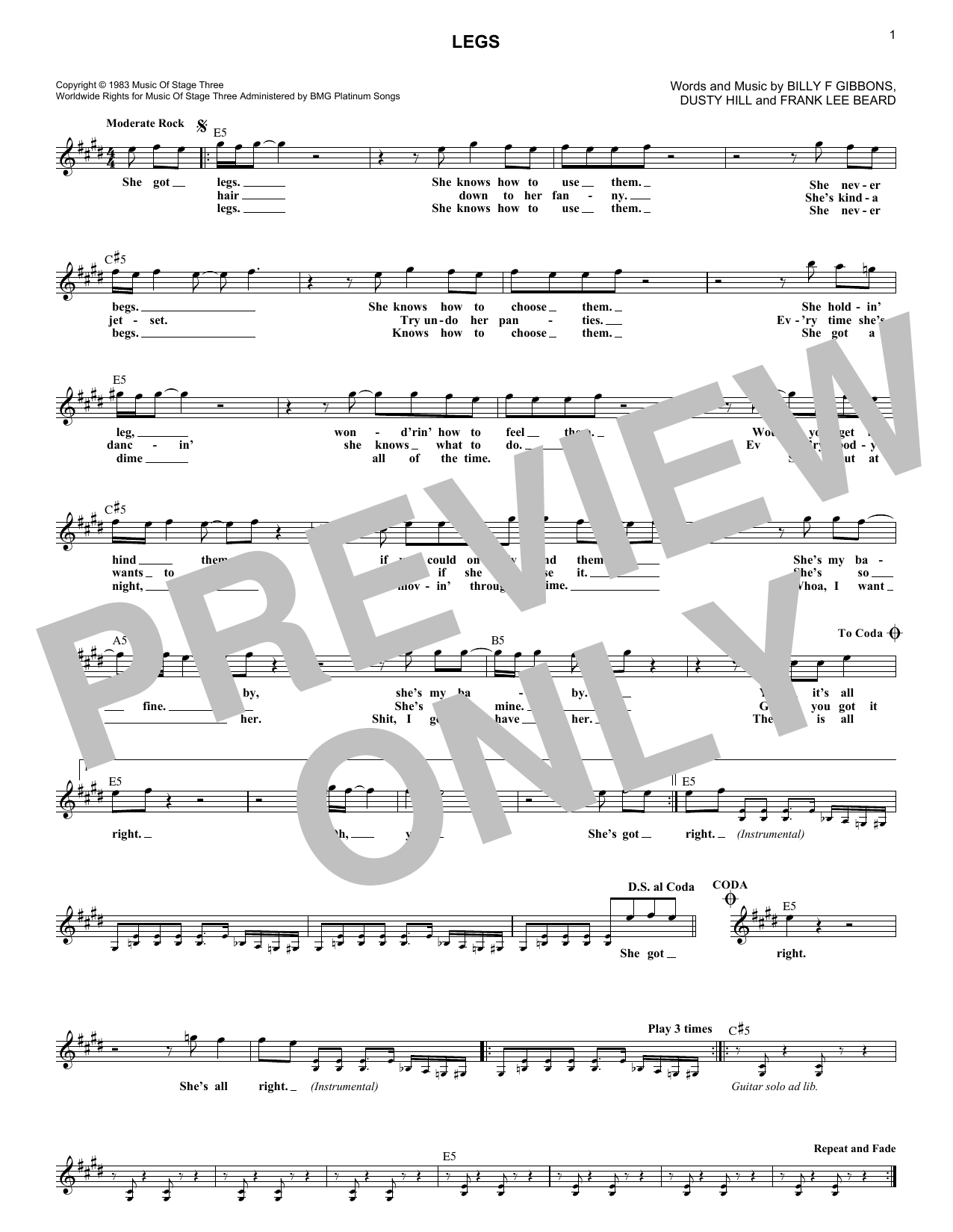 Legs (Lead Sheet / Fake Book) von ZZ Top