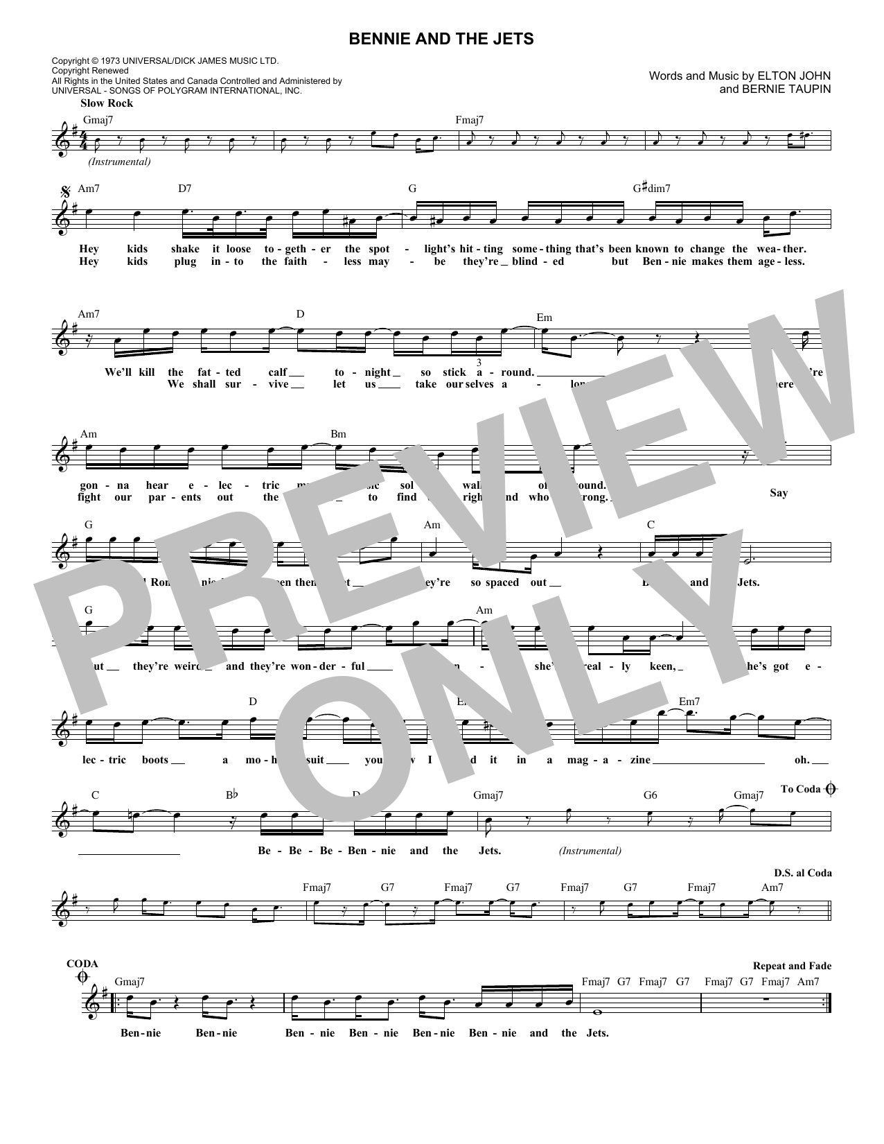 Bennie And The Jets (Lead Sheet / Fake Book) von Elton John