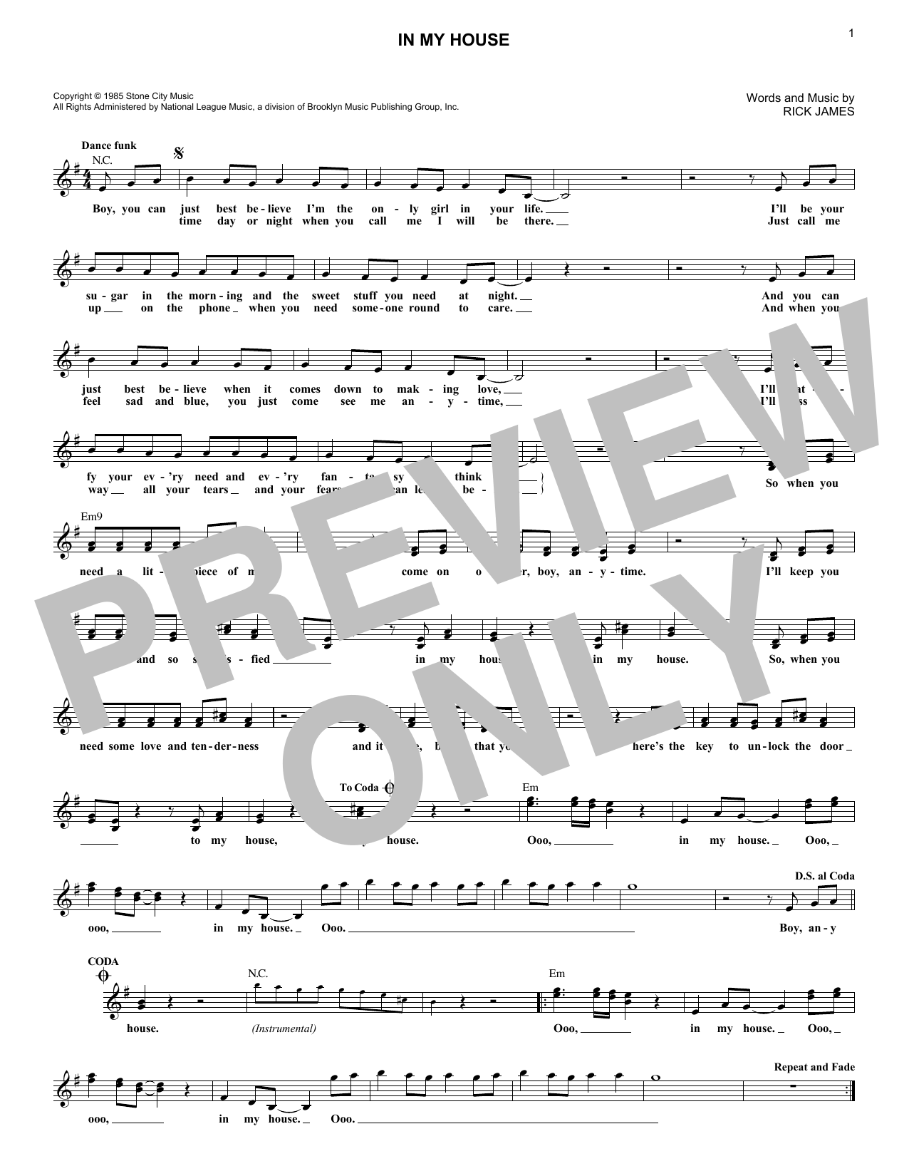 In My House (Lead Sheet / Fake Book) von Rick James