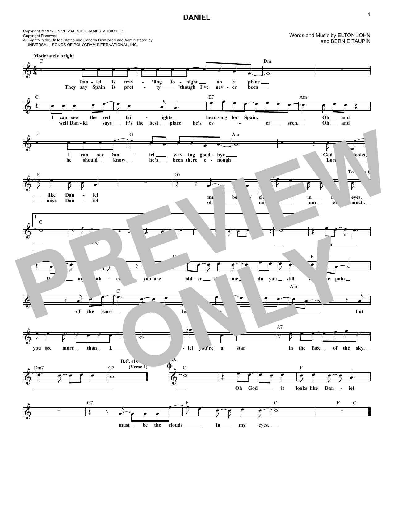 Daniel (Lead Sheet / Fake Book) von Elton John