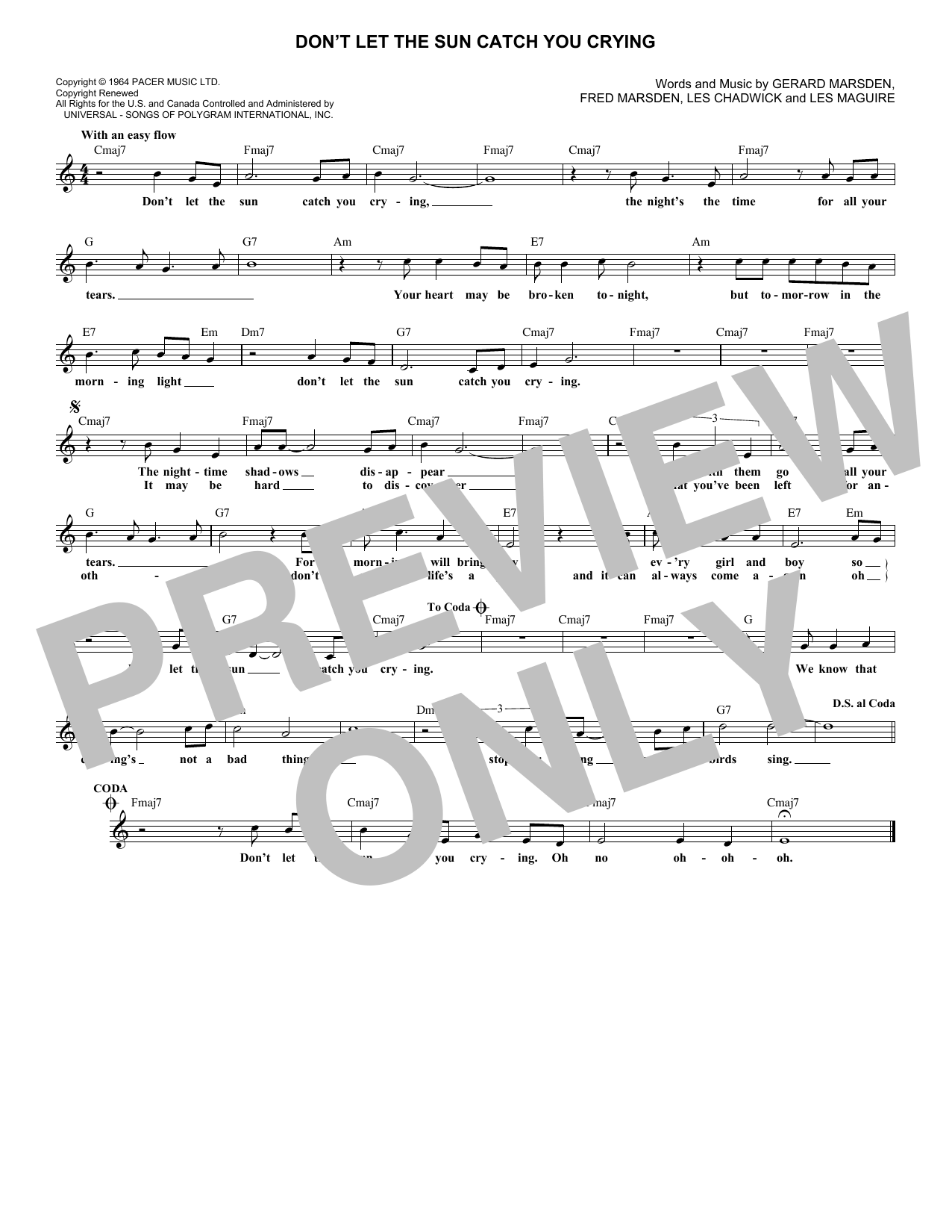 Don't Let The Sun Catch You Crying (Lead Sheet / Fake Book) von Gerry & The Pacemakers