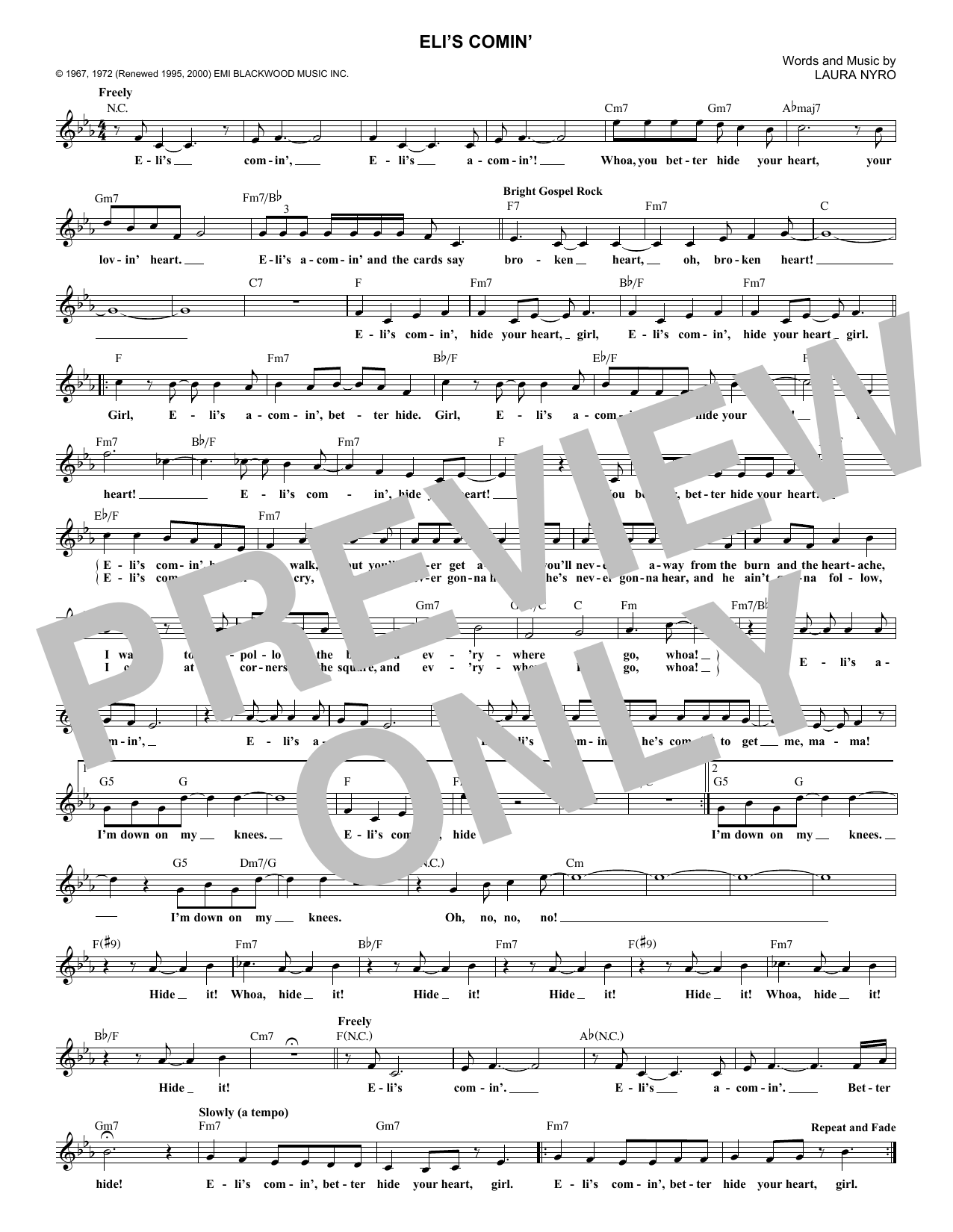 Eli's Comin' (Lead Sheet / Fake Book) von Three Dog Night