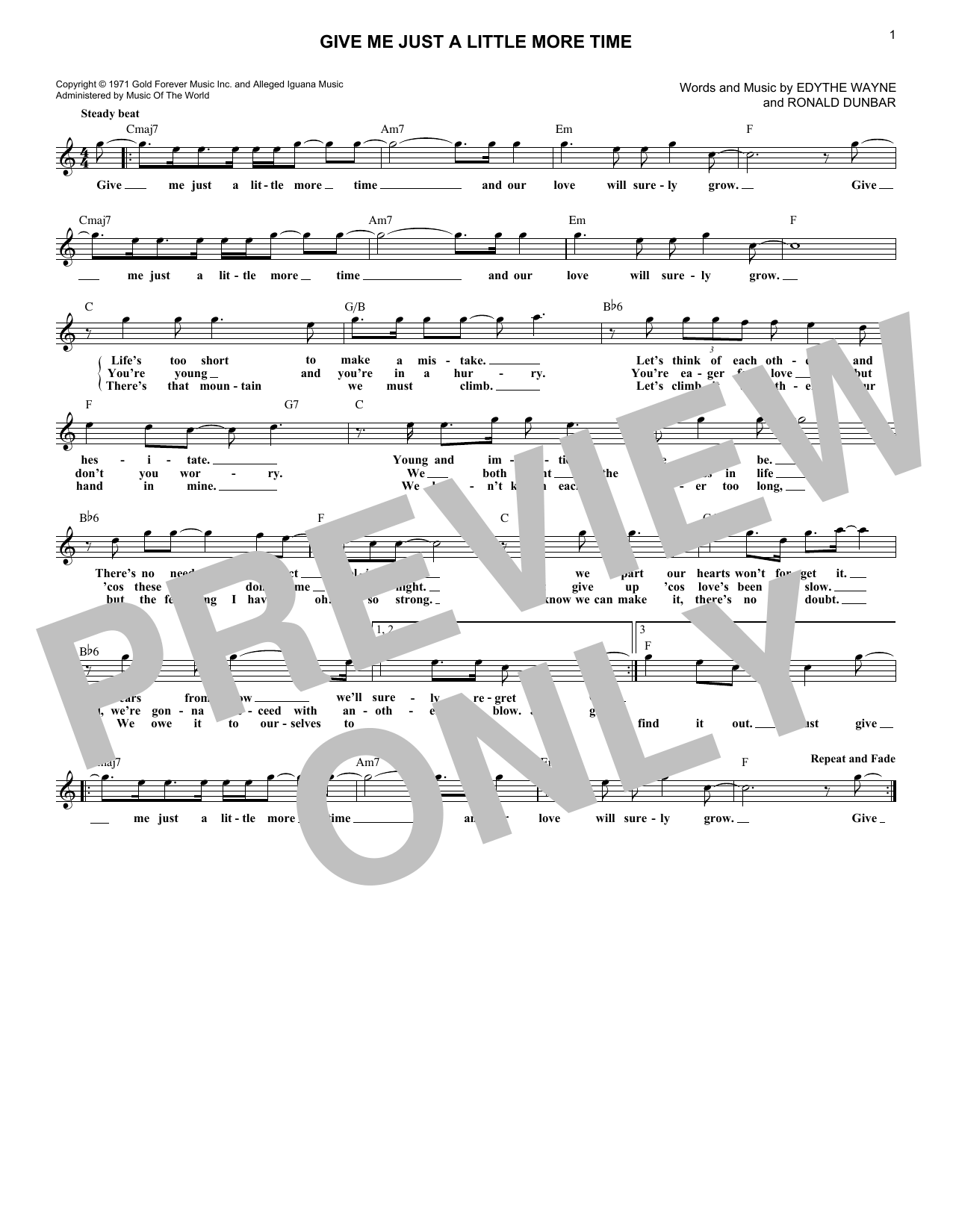 Give Me Just A Little More Time (Lead Sheet / Fake Book) von Chairmen of the Board