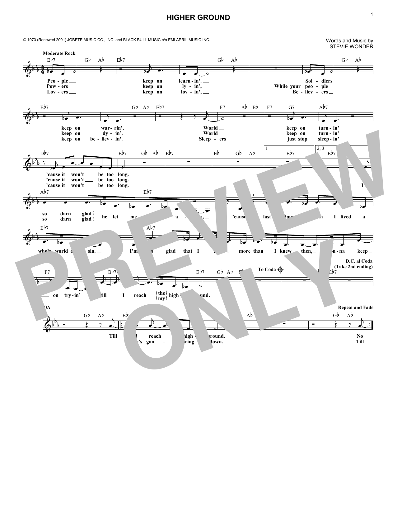 Higher Ground (Lead Sheet / Fake Book) von Stevie Wonder