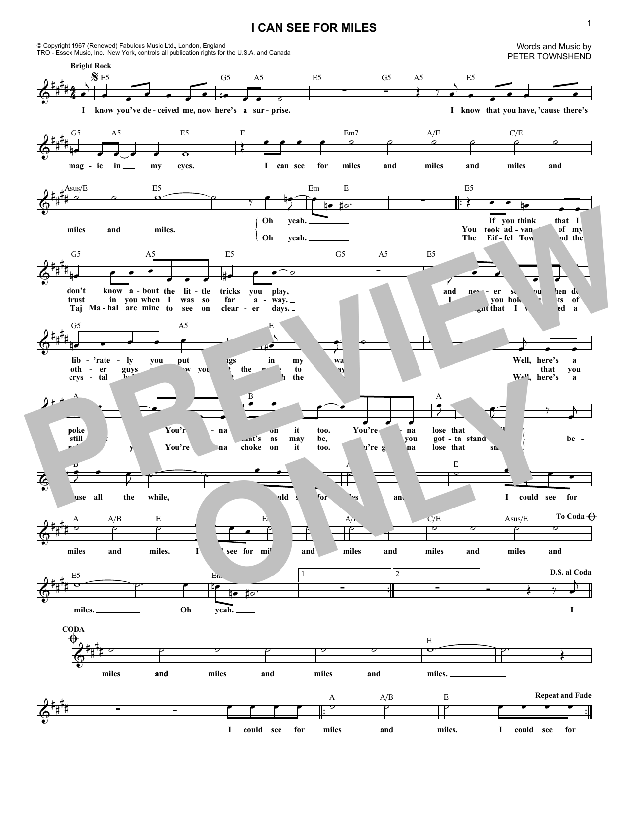 I Can See For Miles (Lead Sheet / Fake Book) von The Who