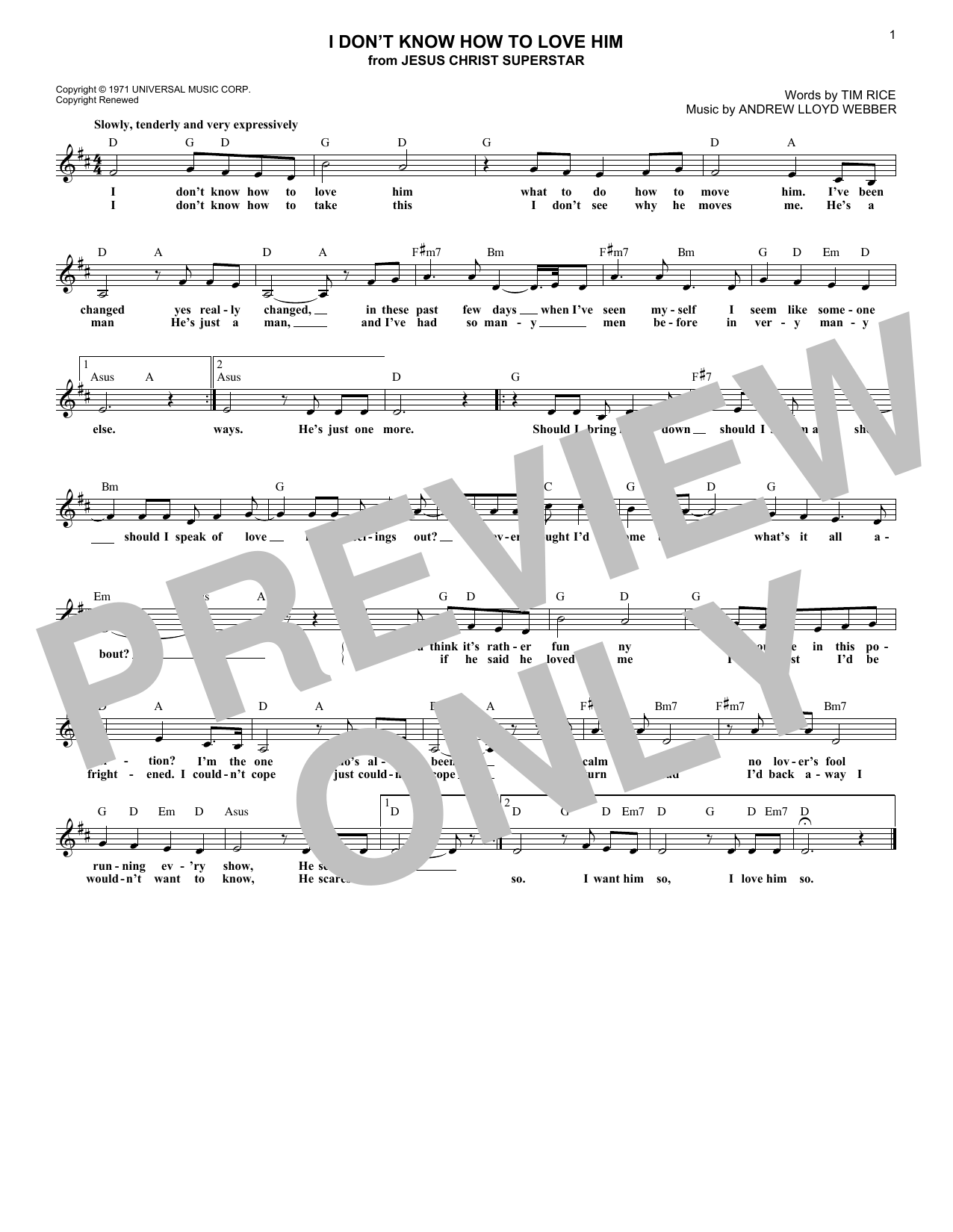 I Don't Know How To Love Him (from Jesus Christ Superstar) (Lead Sheet / Fake Book) von Andrew Lloyd Webber