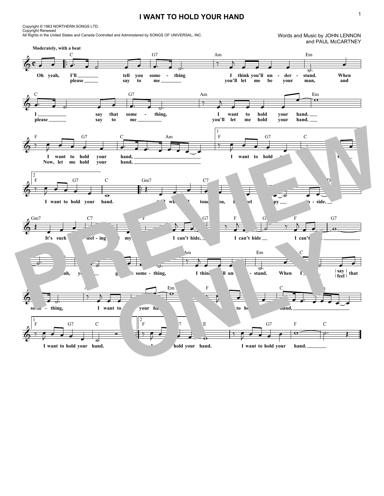 I Want To Hold Your Hand (Lead Sheet / Fake Book) von The Beatles