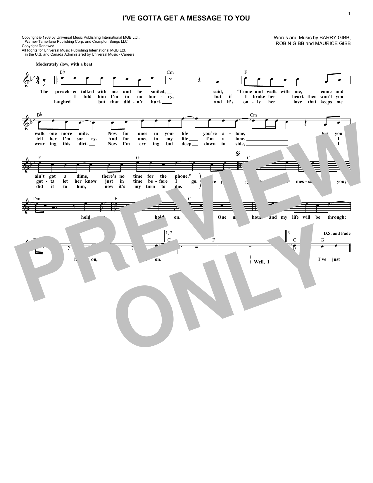 I've Gotta Get A Message To You (Lead Sheet / Fake Book) von Bee Gees
