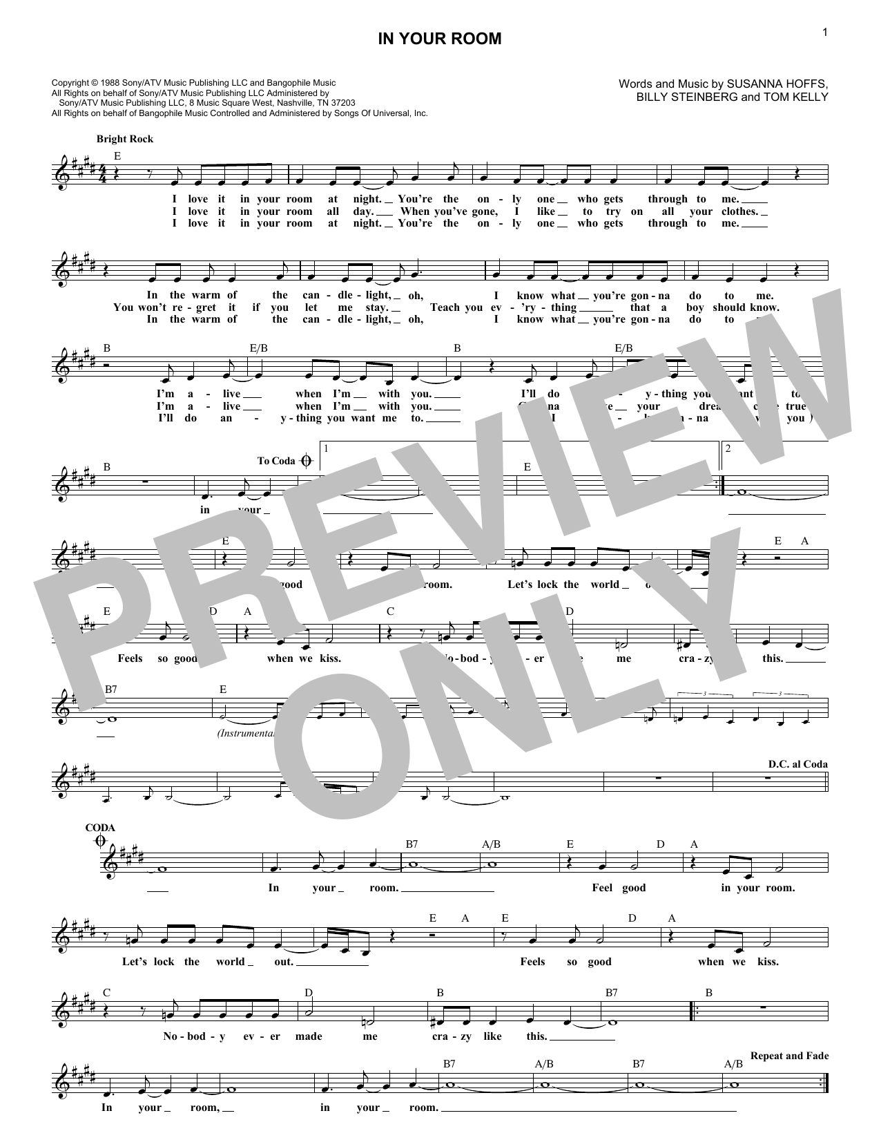 In Your Room (Lead Sheet / Fake Book) von Bangles