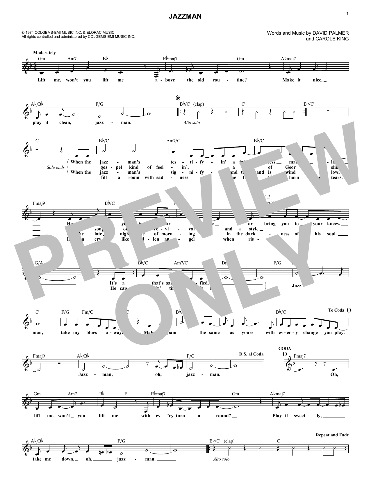 Jazzman (Lead Sheet / Fake Book) von Carole King