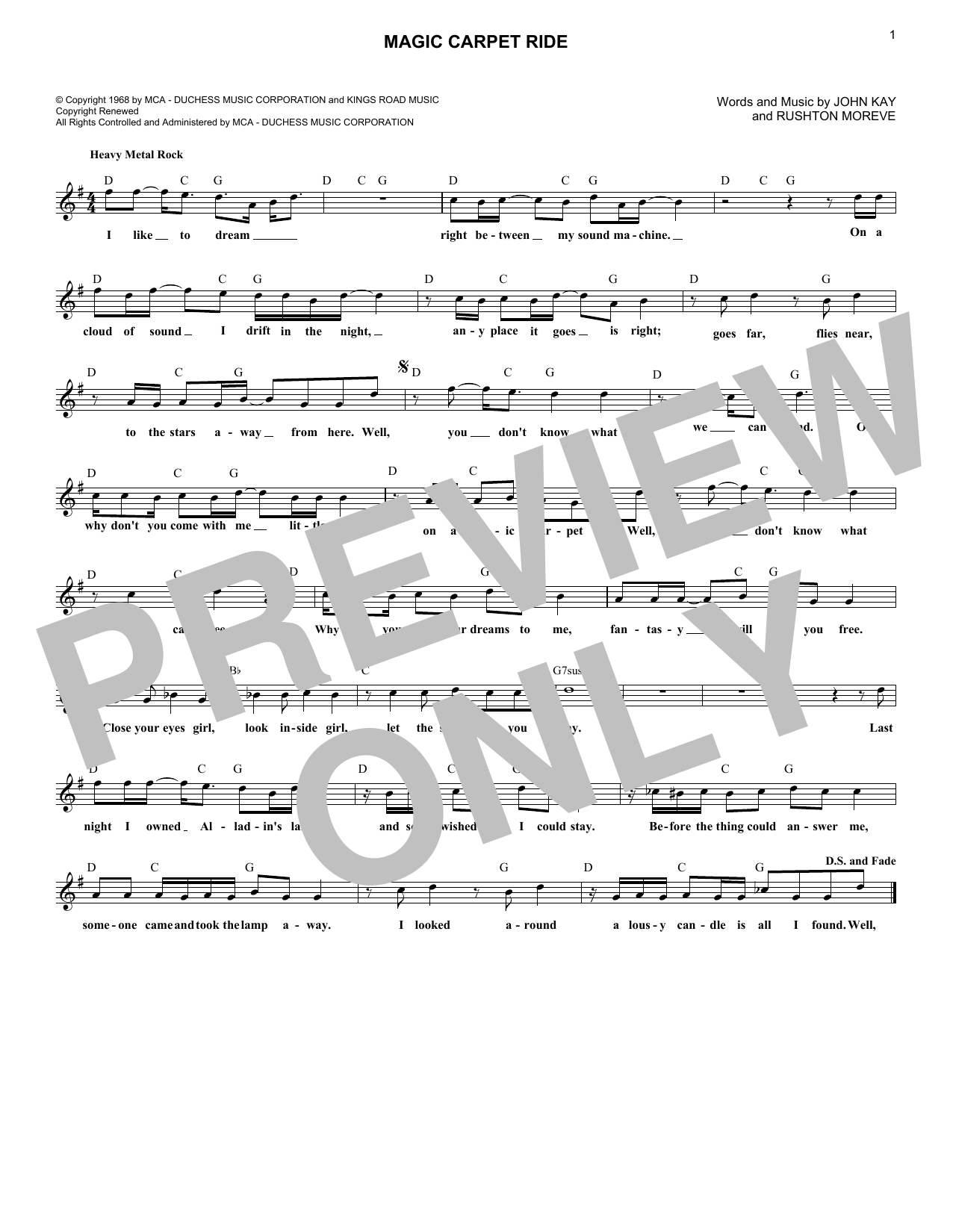 Magic Carpet Ride (Lead Sheet / Fake Book) von Steppenwolf