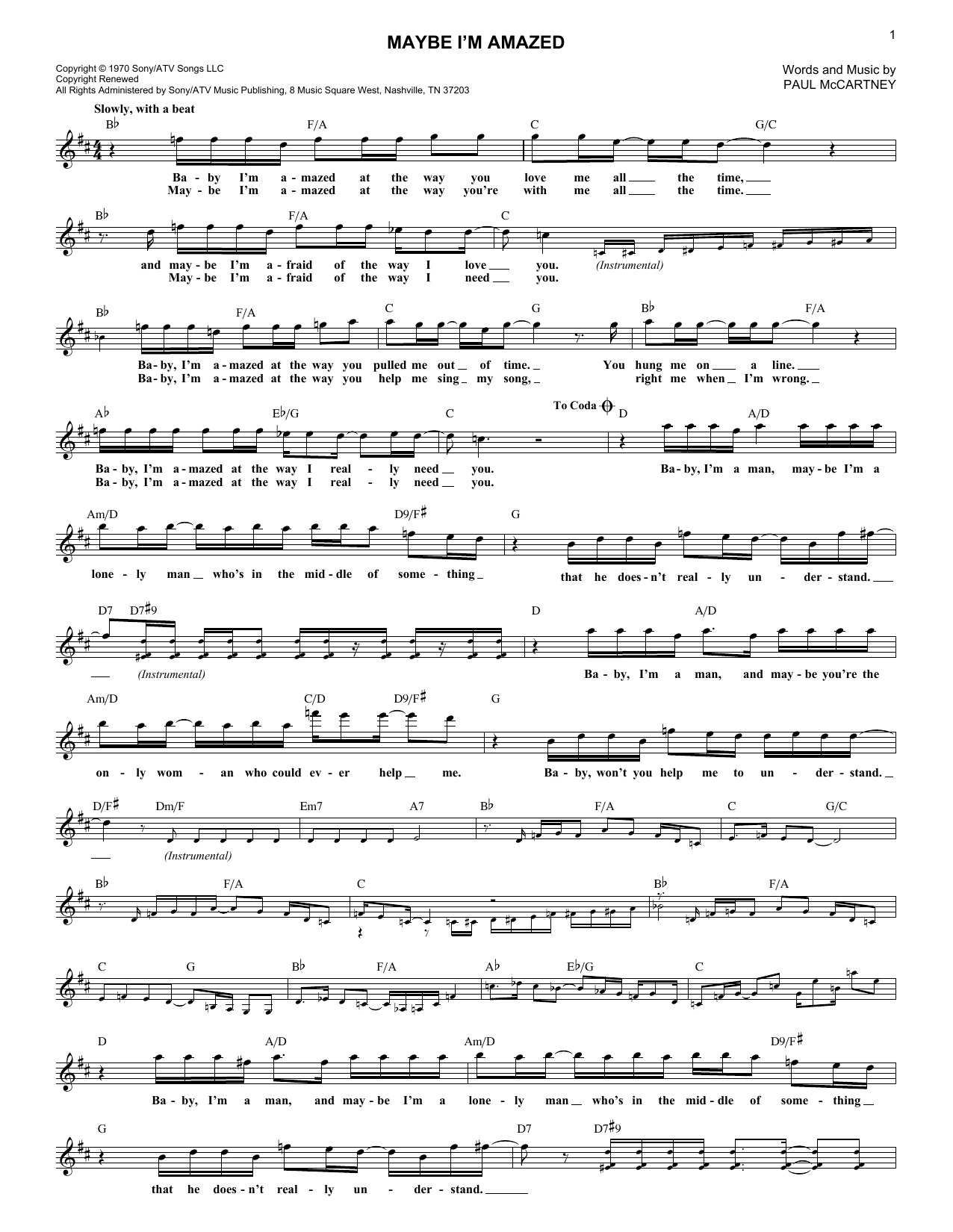 Maybe I'm Amazed (Lead Sheet / Fake Book) von Paul McCartney