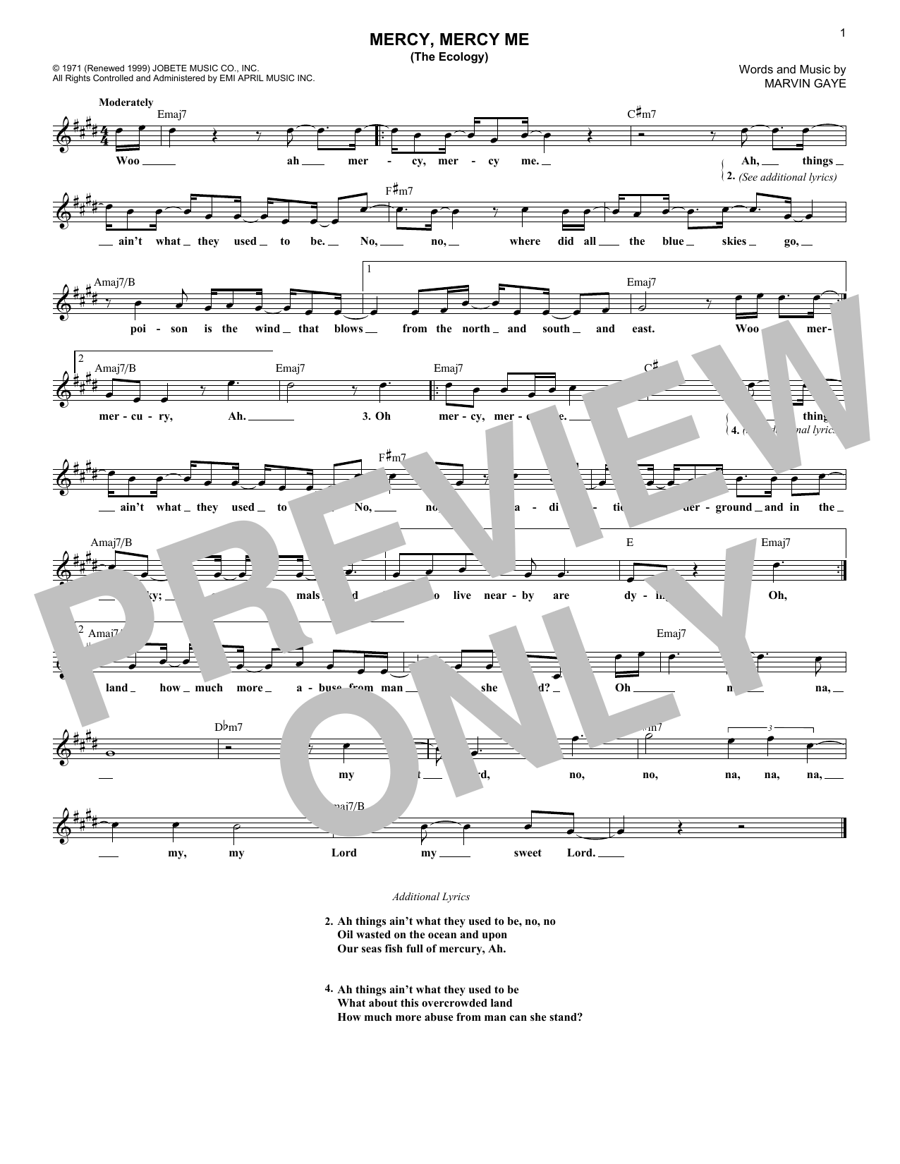 Mercy, Mercy Me (The Ecology) (Lead Sheet / Fake Book) von Marvin Gaye