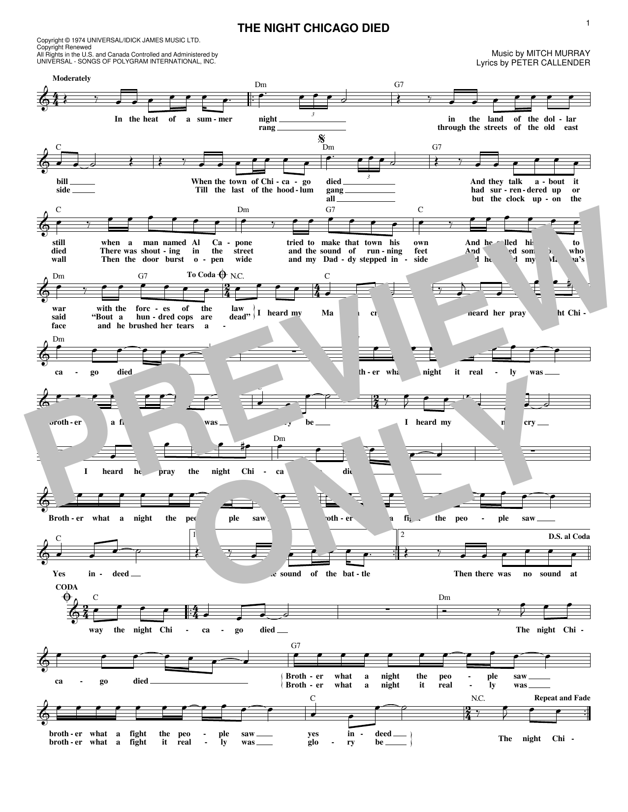 The Night Chicago Died (Lead Sheet / Fake Book) von Paper Lace