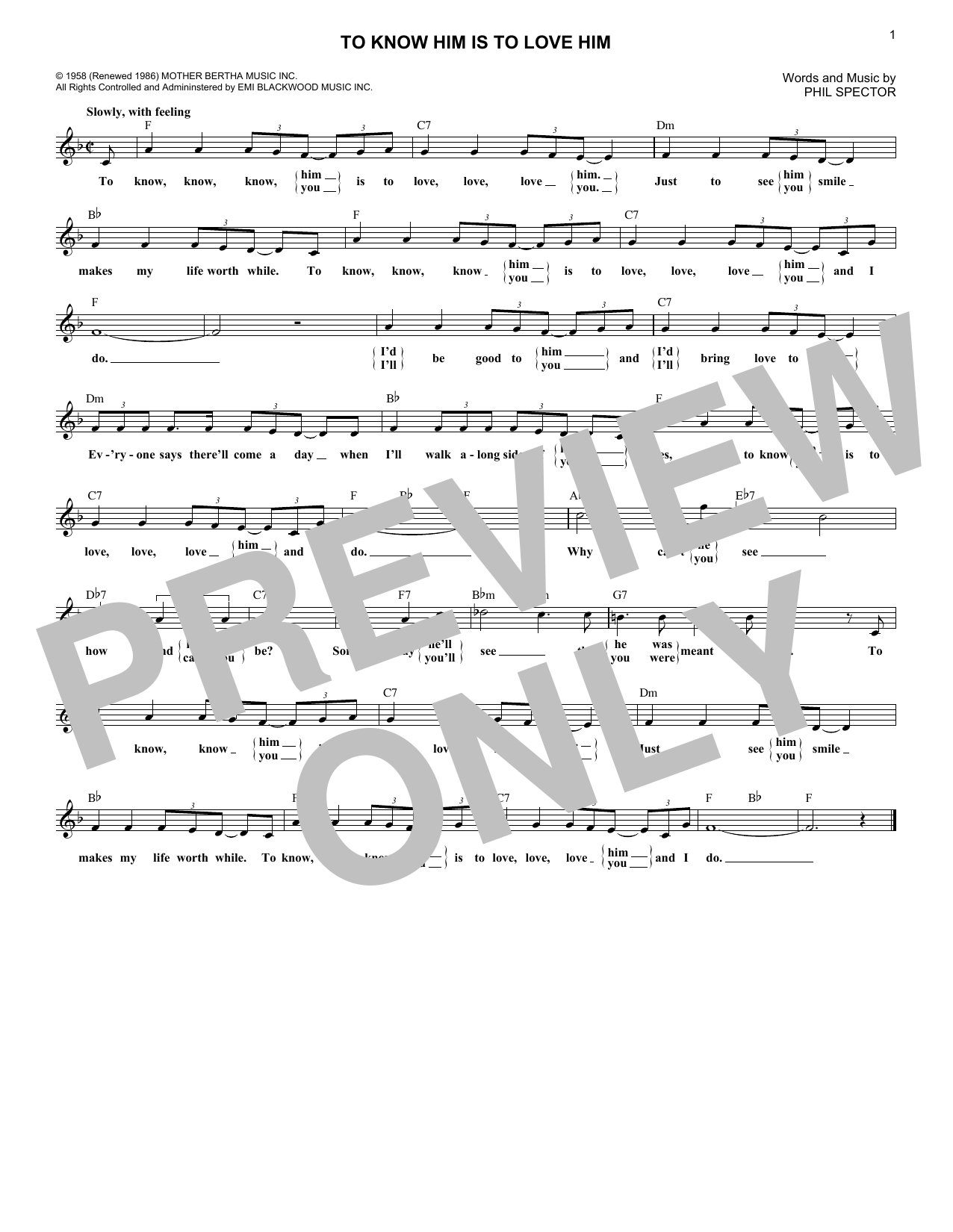 To Know Him Is To Love Him (Lead Sheet / Fake Book) von Phil Spector