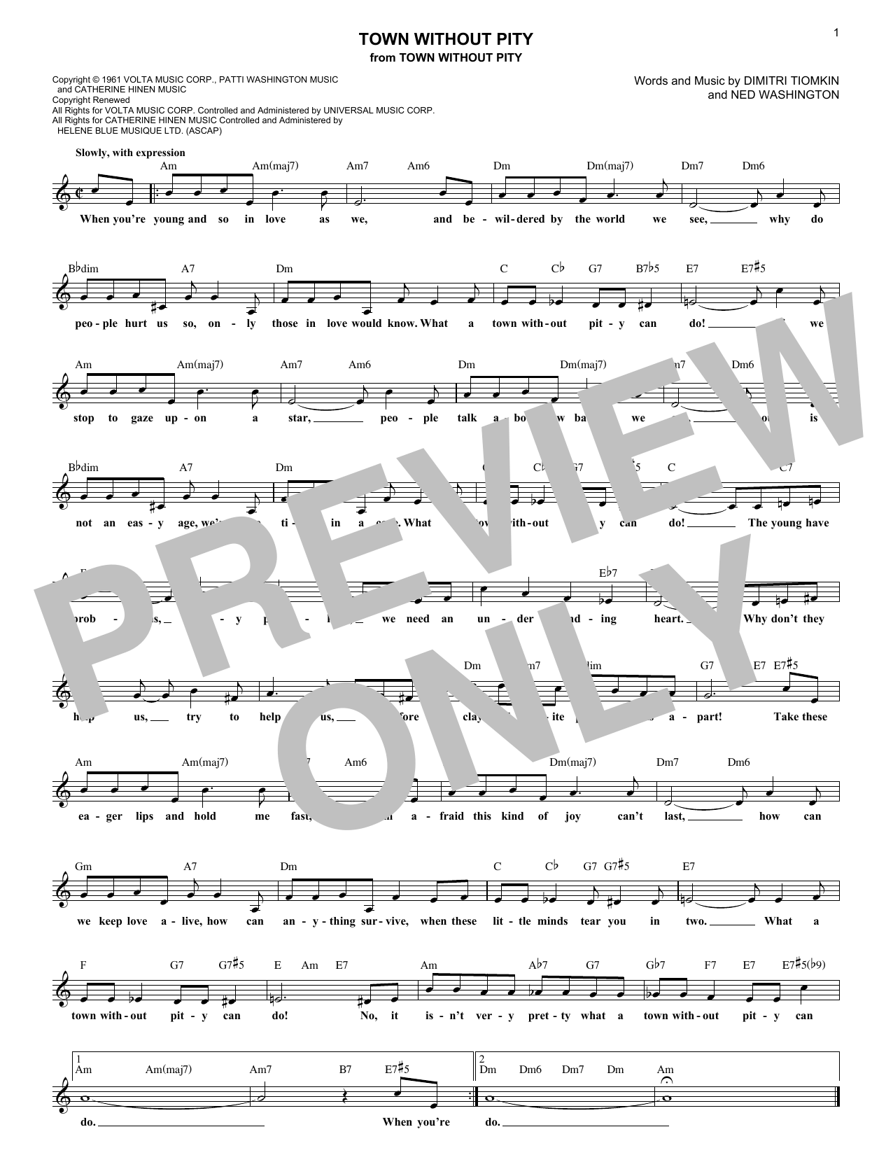 Town Without Pity (Lead Sheet / Fake Book) von Dimitri Tiomkin