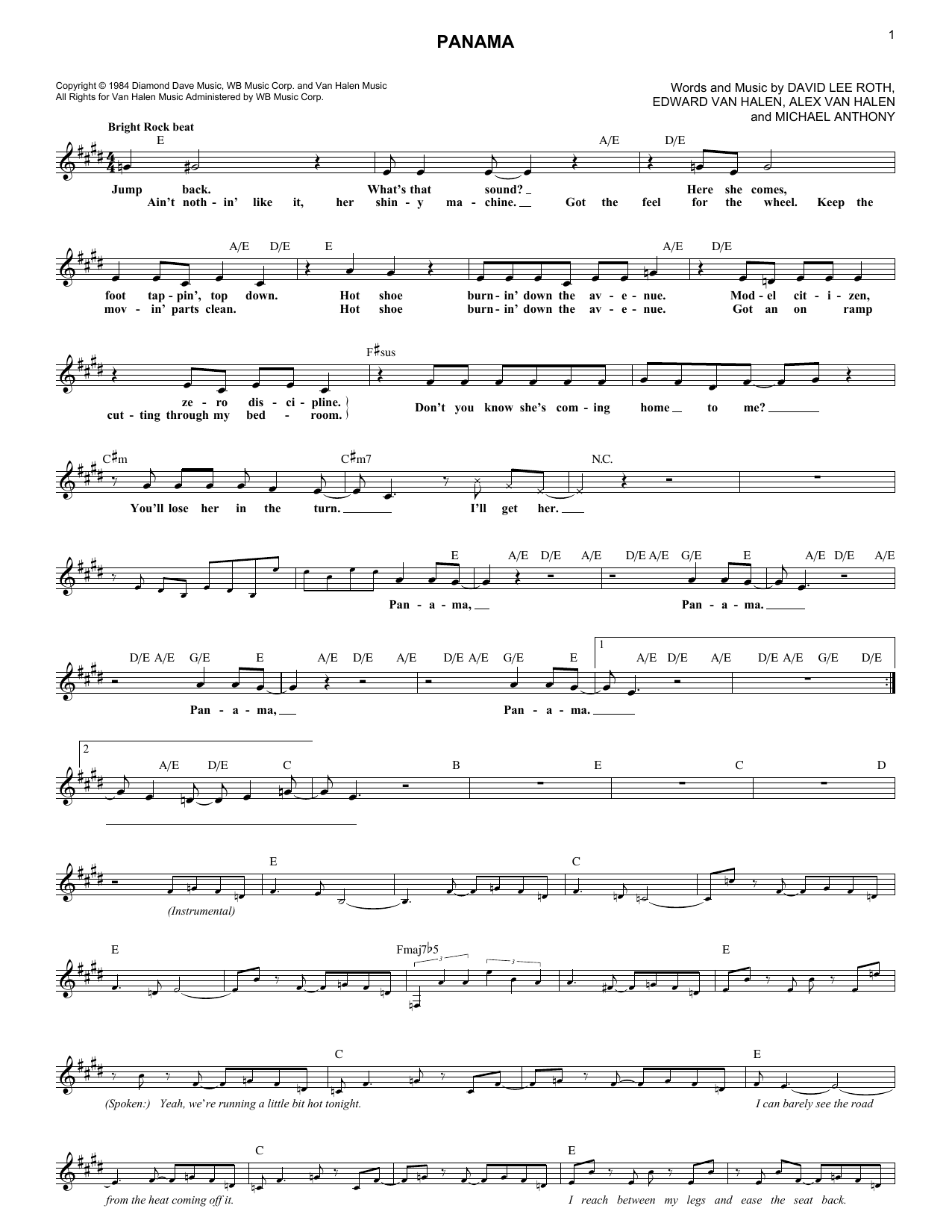 Panama (Lead Sheet / Fake Book) von Van Halen