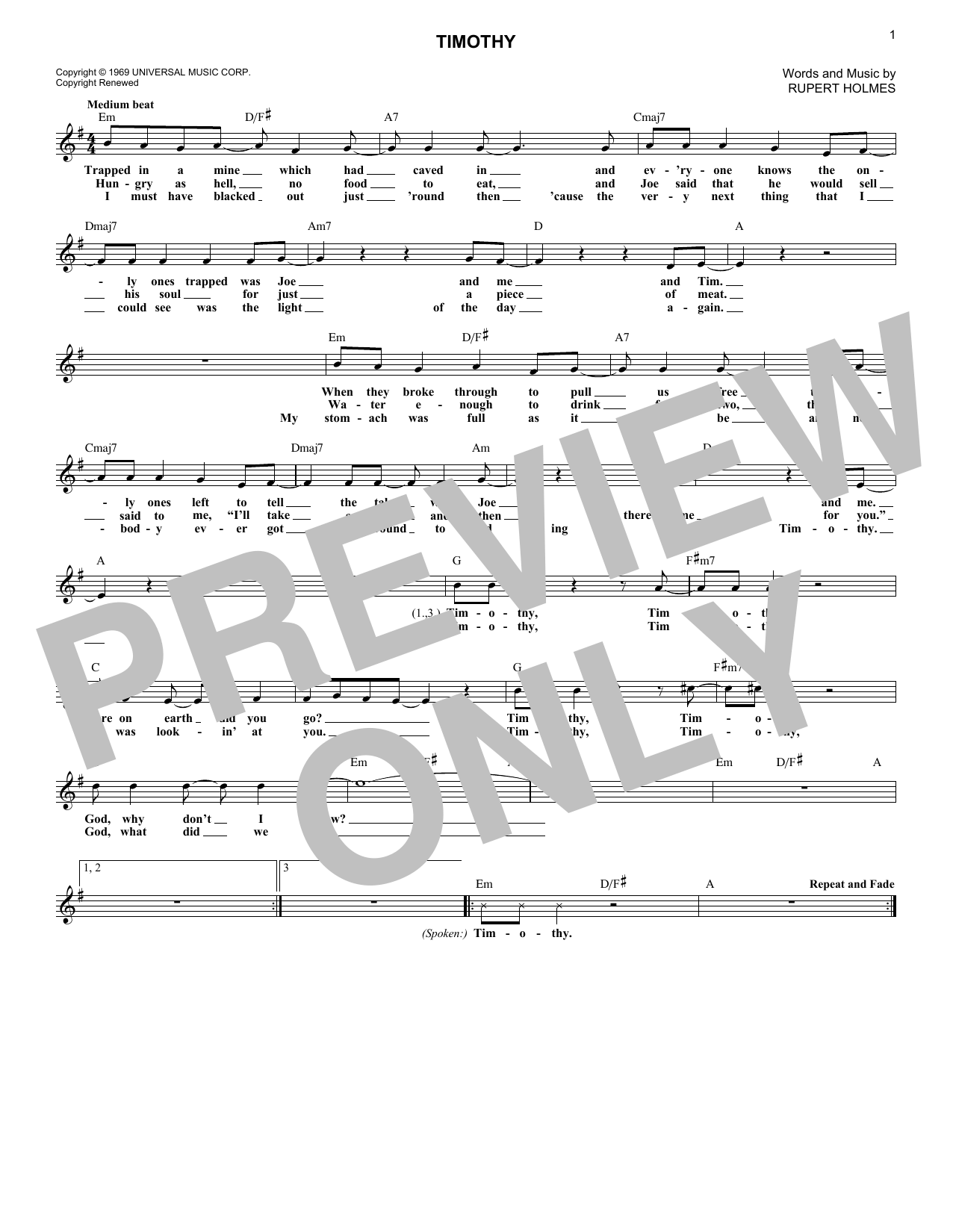 Timothy (Lead Sheet / Fake Book) von The Buoys