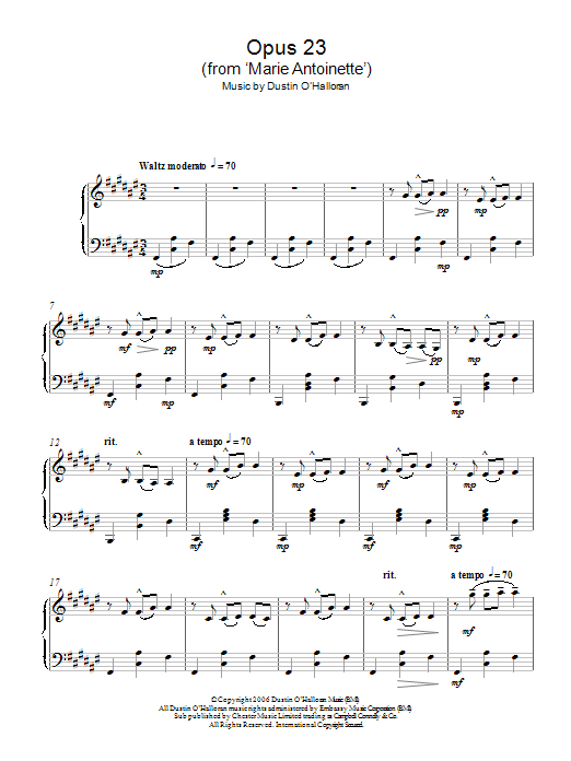 Opus 23 (from Marie Antoinette) (Piano Solo) von Dustin O'Halloran