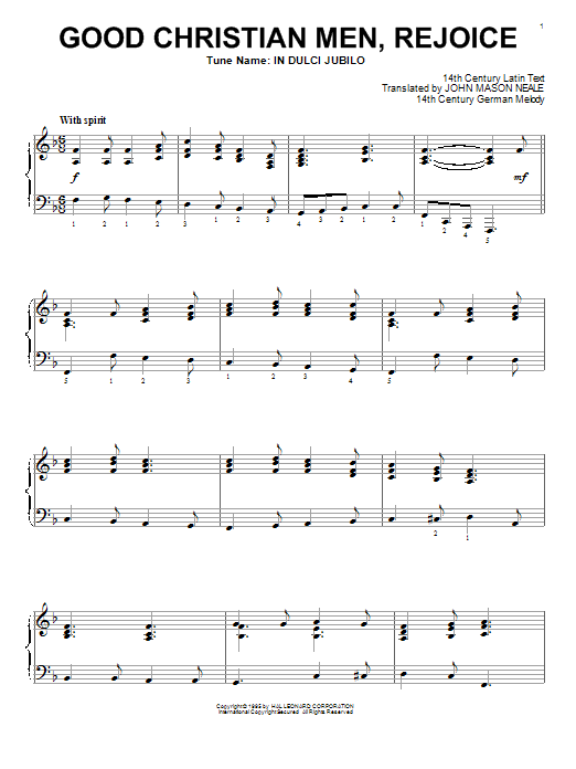 Good Christian Men, Rejoice (Piano Solo) von 14th Century German Melody