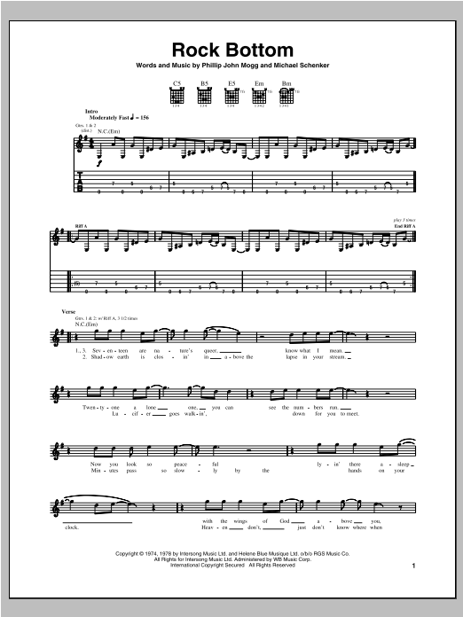 Rock Bottom (Guitar Tab) von UFO