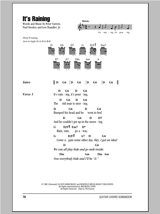 It's Raining (Guitar Chords/Lyrics) von Peter, Paul & Mary