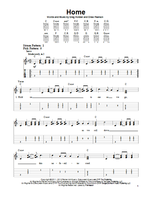 Home (Easy Guitar Tab) von Phillip Phillips