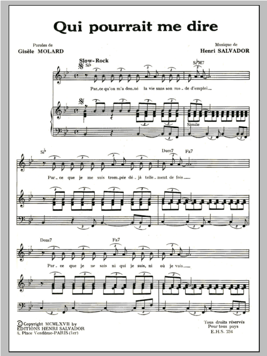 Qui Pourrait Me Dire (Piano & Vocal) von Henri Salvador