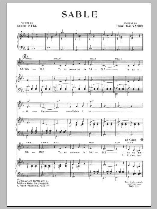 Sable (Piano & Vocal) von Henri Salvador