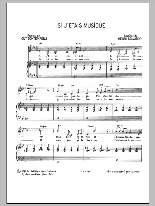 Si J'etais Musique (Piano & Vocal) von Henri Salvador