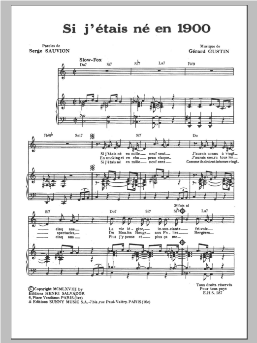 Si J'etais Ne En 1900 (Piano & Vocal) von Henri Salvador