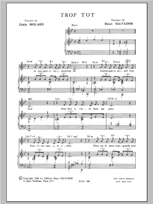 Trop Tot (Piano & Vocal) von Henri Salvador