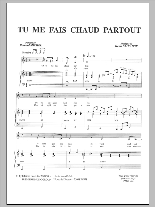 Tu Me Fais Chaud Partout (Piano & Vocal) von Henri Salvador