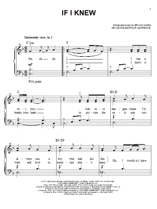 If I Knew (Easy Piano) von Bruno Mars