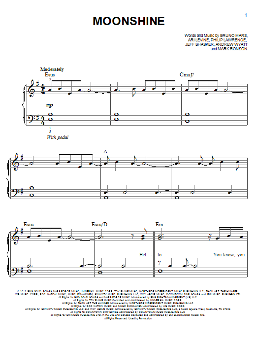 Moonshine (Easy Piano) von Bruno Mars