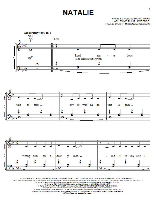 Natalie (Easy Piano) von Bruno Mars