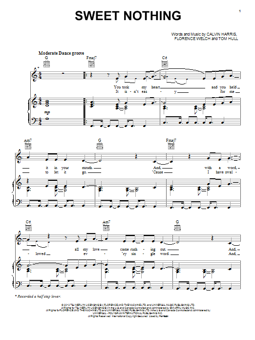 Sweet Nothing (Piano, Vocal & Guitar Chords (Right-Hand Melody)) von Calvin Harris