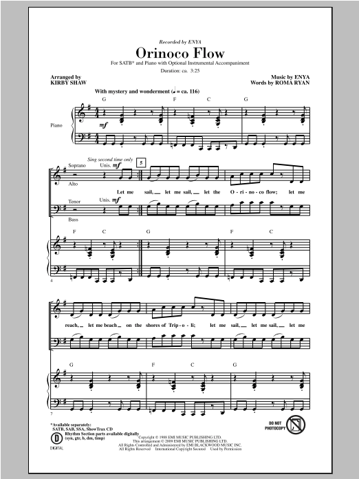 Orinoco Flow (arr. Kirby Shaw) (SATB Choir) von Enya