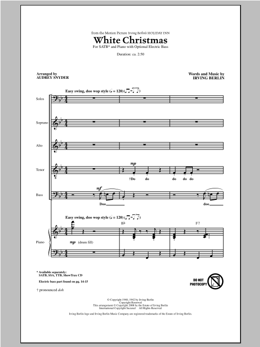 White Christmas (arr. Audrey Snyder) (SATB Choir) von Irving Berlin