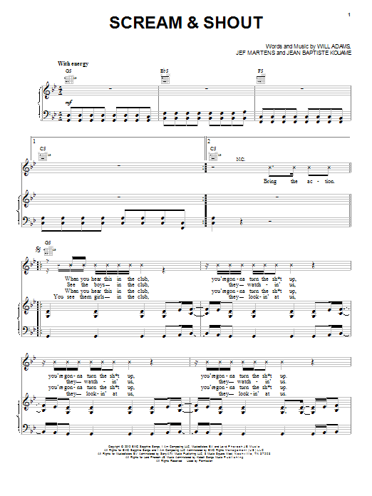 Scream & Shout (Piano, Vocal & Guitar Chords (Right-Hand Melody)) von Will.i.am